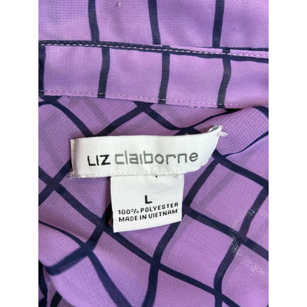 Liz Claiborne Women's Large Purple Windowpane Check Button-down Blouse - Picture 6 of 7
